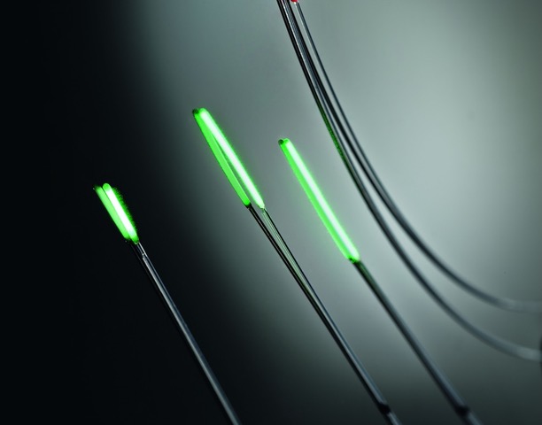 Green laser light through medical fiber optic